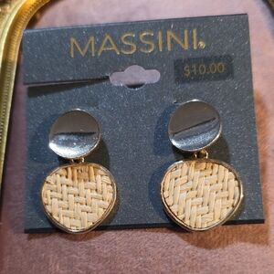Massini Silver and Tan Woven Drop Earrings NWT